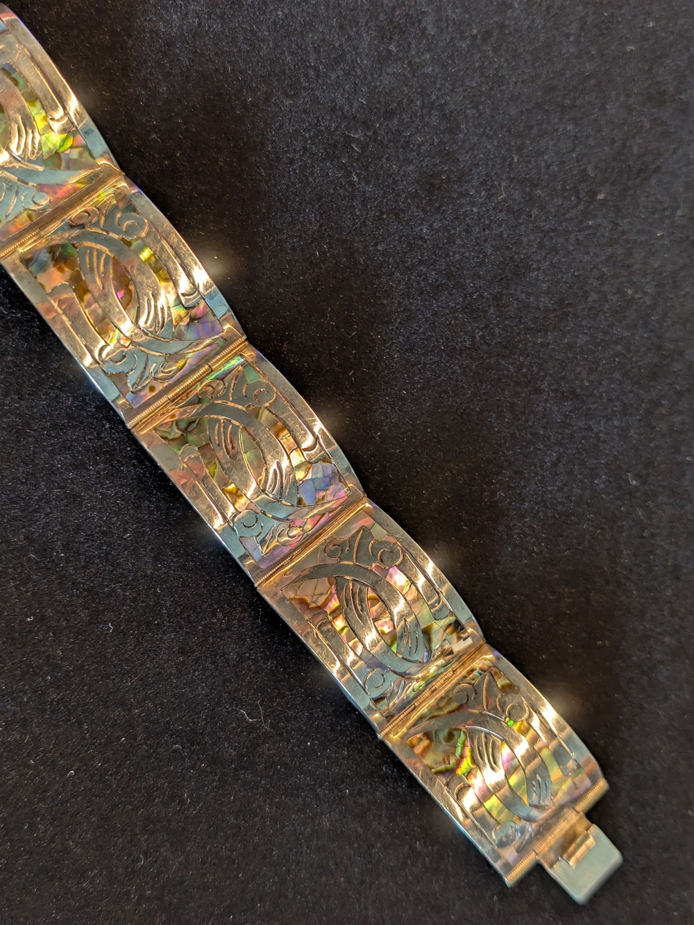 Vintage CJB Diaz Santoyo 925 Sterling Abalone Bracelet
